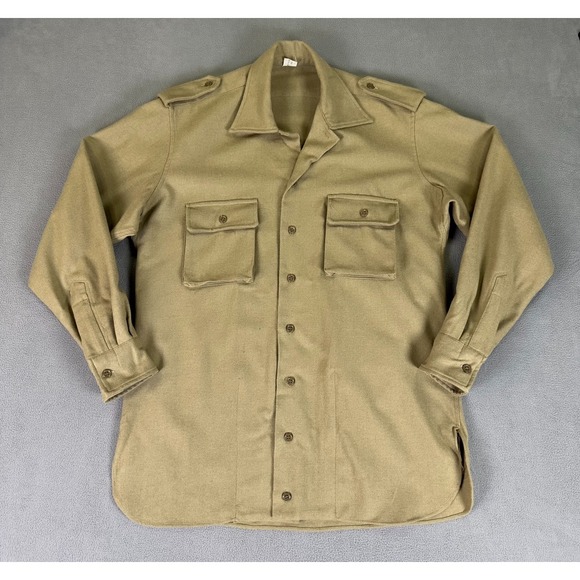 Vintage‎ Military Jacket Large Beige Khaki Lanificio Privernum Italian Epaulet - Picture 1 of 11